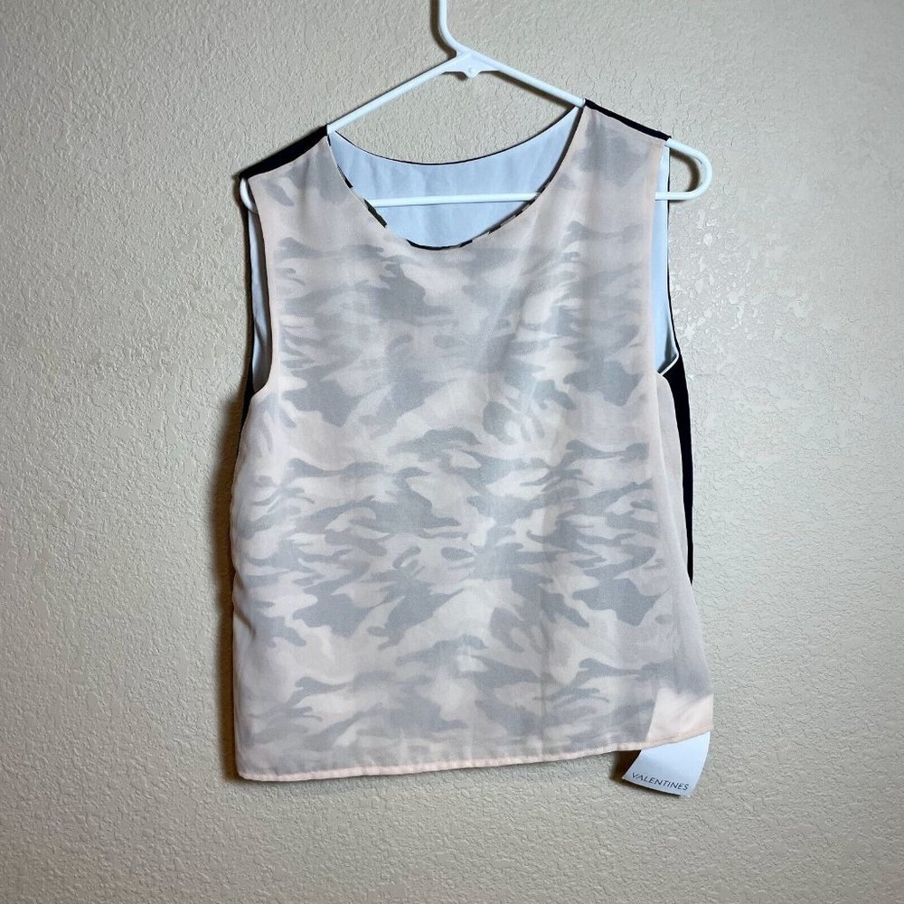 Loyd/Ford Reversible Camo‎ Tank Top Womens Size 4 Black Pink Silk Sleeveless NEW